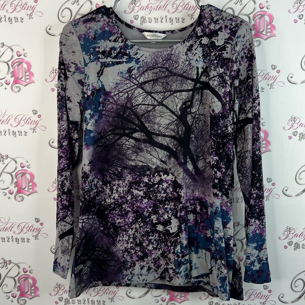 Northern Reflections long sleeve Purple and Black Nature Print Long Sleeve Top